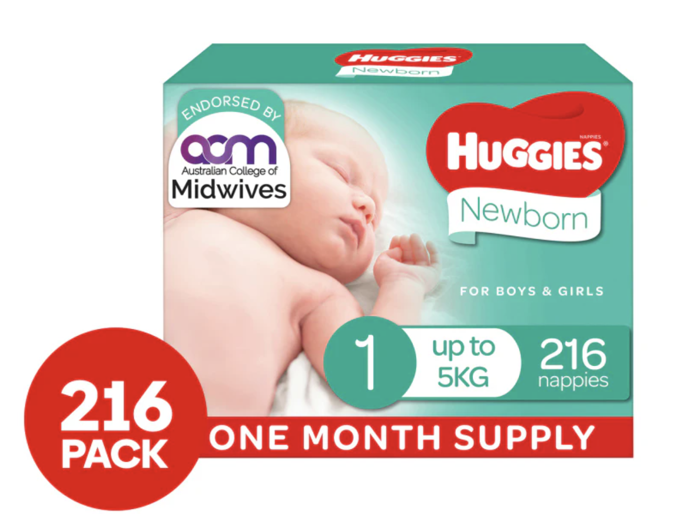 Huggies Newborn Size 1 Up To 5kg Nappies 216pk